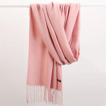 Solid Color Women’s Summer Scarf – Long Shawl with Tassels & Cashmere Feel