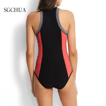 Sexy Zipper Solid One-Piece Swimsuit