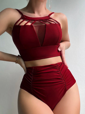 Cut-out Ruched Bikini Women High Waisted Swimwear