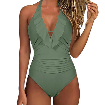 Women's Solid Halter One Piece Monokini