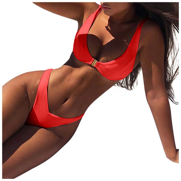 Hollow Out Triangle Bikini Top Set