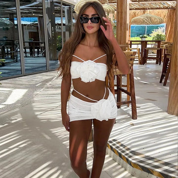 Women's 3-Piece Bikini Set – 2024 Floral Swimwear with Skirt Cover-Up