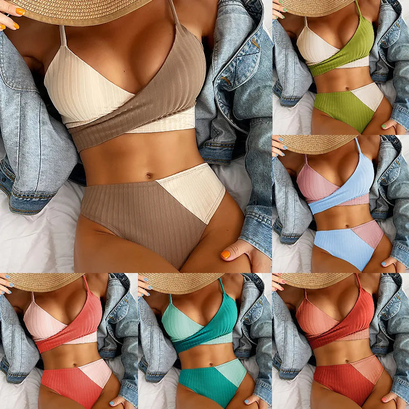 New Solid Color Cross Strap Bikini